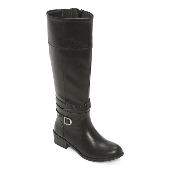 New SASSY St. Johns Bay Sz 7.5 Tall Douglas Stacked Heel Riding Boots Black - Picture 2 of 7